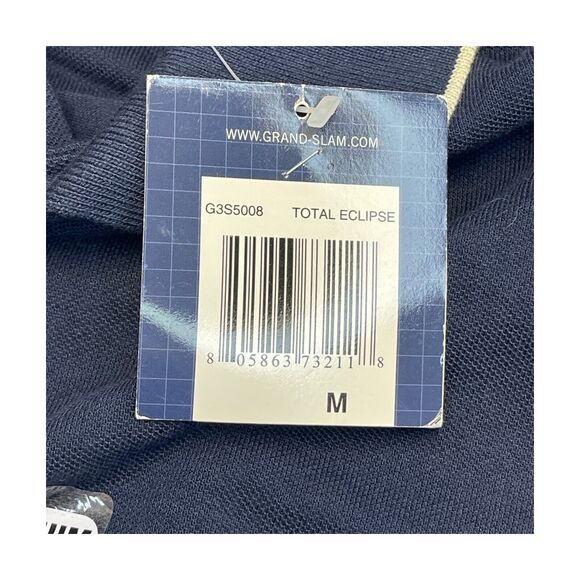 Grand Slam Polo Shirt Men Medium Blue Ivory Printed Cotton Collared Short Sleeve - Picture 8 of 8